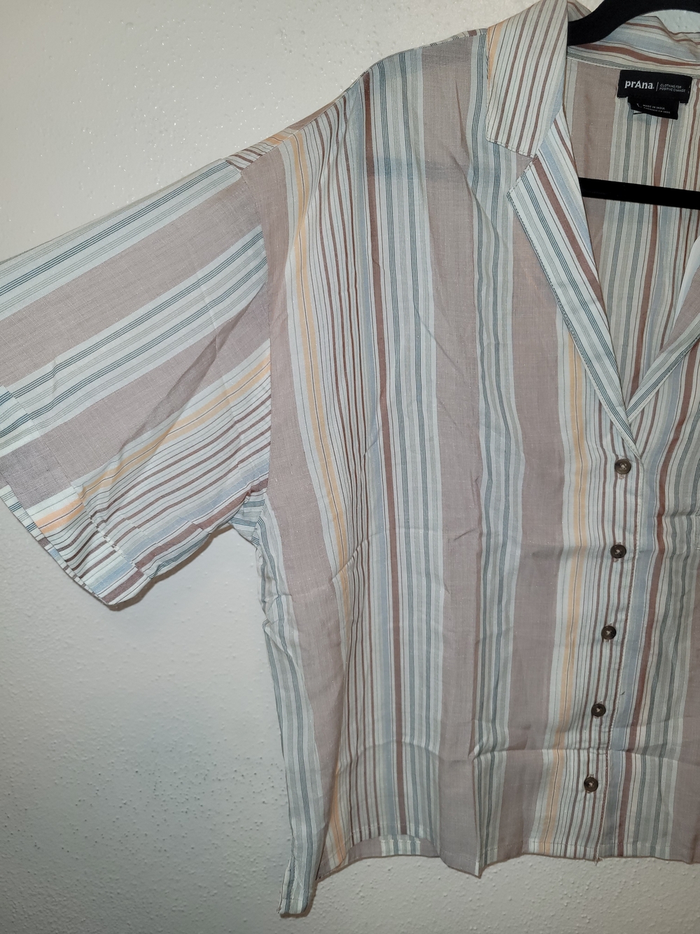 NWT prAna Iguala Top  Womans Clay Stripe Button Front Camp Shirt Size Large - Picture 3 of 8